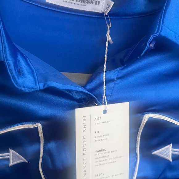 NWT Ranch Dress'n AZURE SATIN PERFORMANCE RODEO SHIRT Size Large - Picture 3 of 4